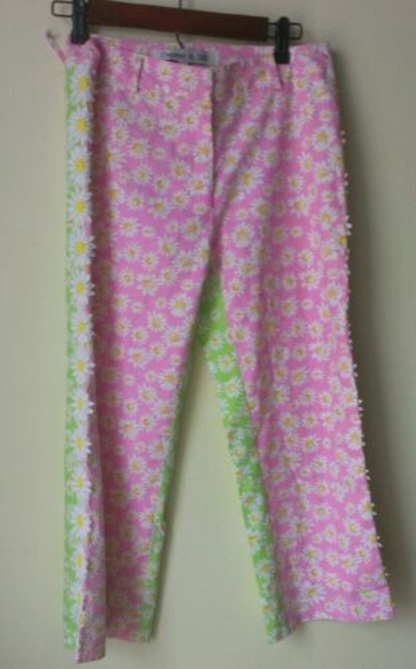 NWT $150 Dagmar & Dill Cropped Pants EMBROIDERED DAISIES Pink, Green sz 2